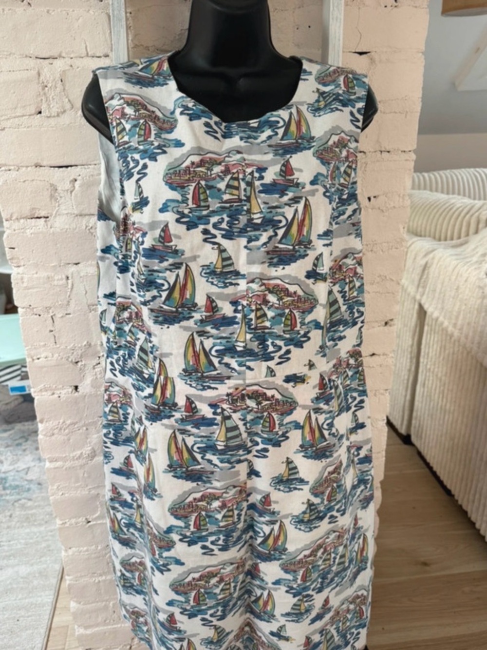 Nine West White Sailboat Print Summer Shift Dress
